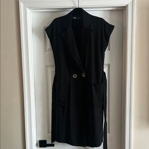 Zara Black Double-Button Sleeveless Blazer Vest